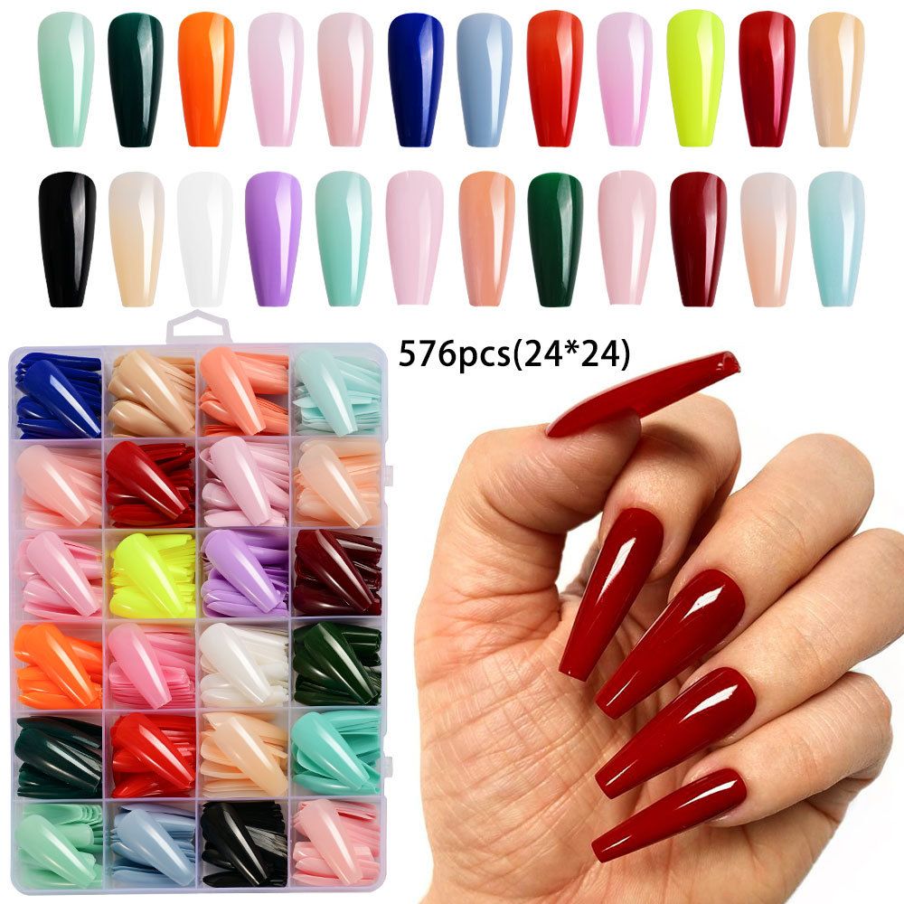 288/576pcs Short Round Square Fake Nails Glossy 24 Solid Colors Press on Nails Full Cover Artificial Fingernail False Nail Tips E0187