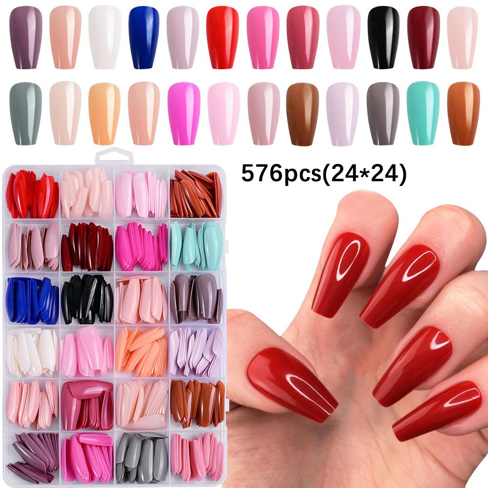 288/576pcs Short Round Square Fake Nails Glossy 24 Solid Colors Press on Nails Full Cover Artificial Fingernail False Nail Tips E0187