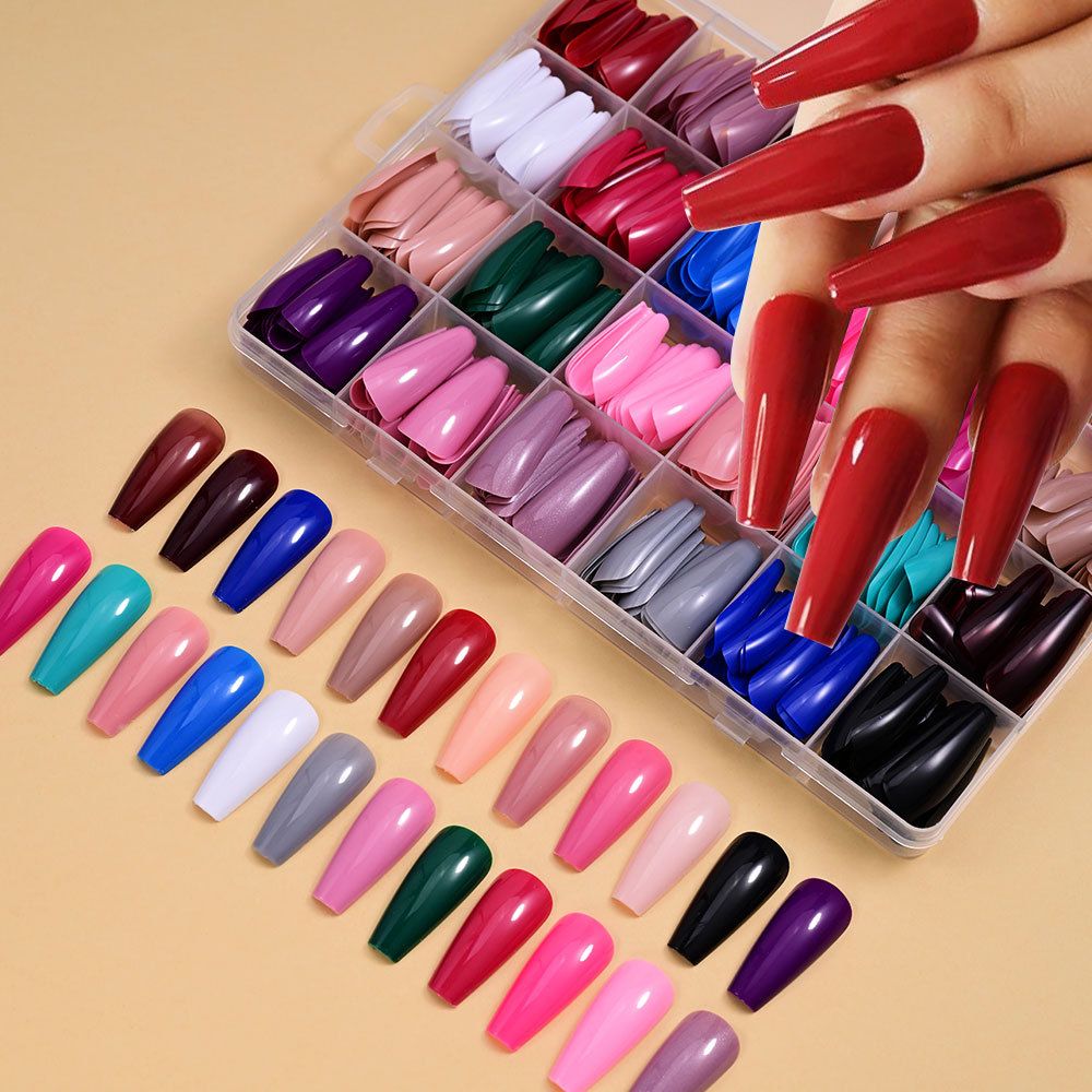 288/576pcs Short Round Square Fake Nails Glossy 24 Solid Colors Press on Nails Full Cover Artificial Fingernail False Nail Tips E0187