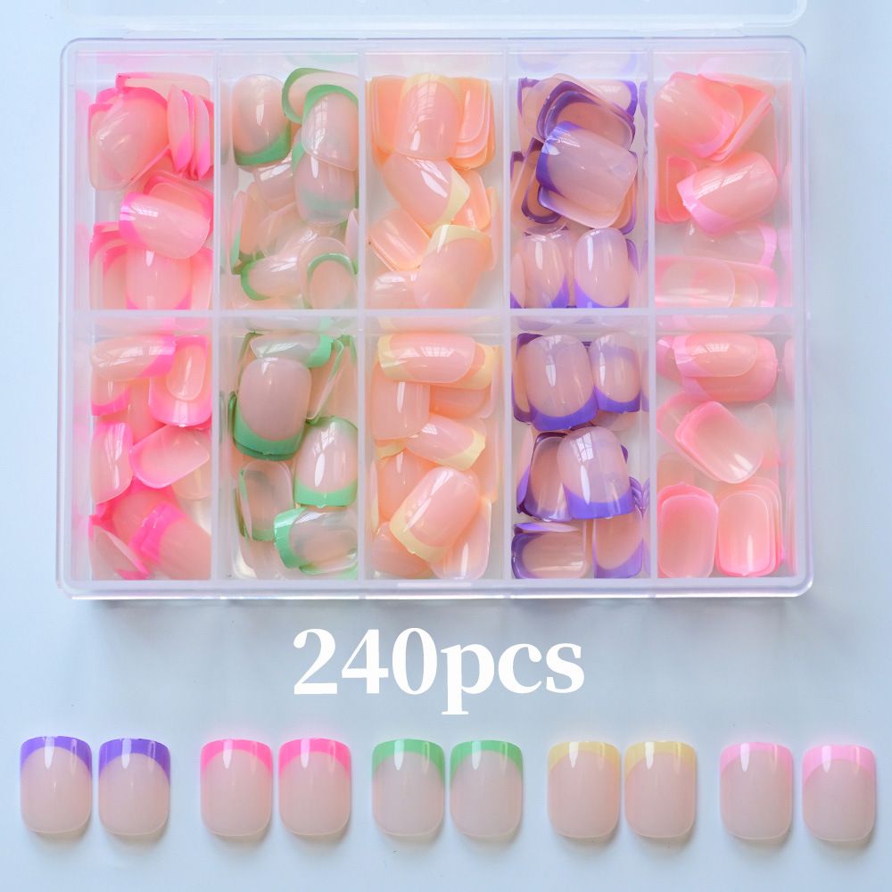 240pcs/box Nude Pink Almond French False Nails White Tip Design Short Wearing Fake Nails Women Nails Press On Nails Manicure E0188