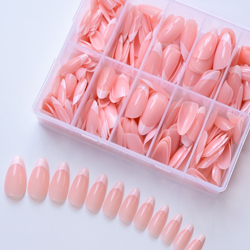 240pcs/box Nude Pink Almond French False Nails White Tip Design Short Wearing Fake Nails Women Nails Press On Nails Manicure E0188