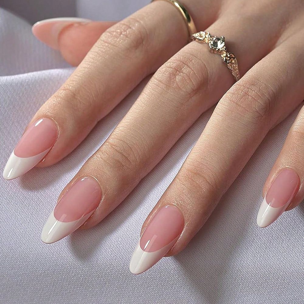 240pcs/box Nude Pink Almond French False Nails White Tip Design Short Wearing Fake Nails Women Nails Press On Nails Manicure E0188