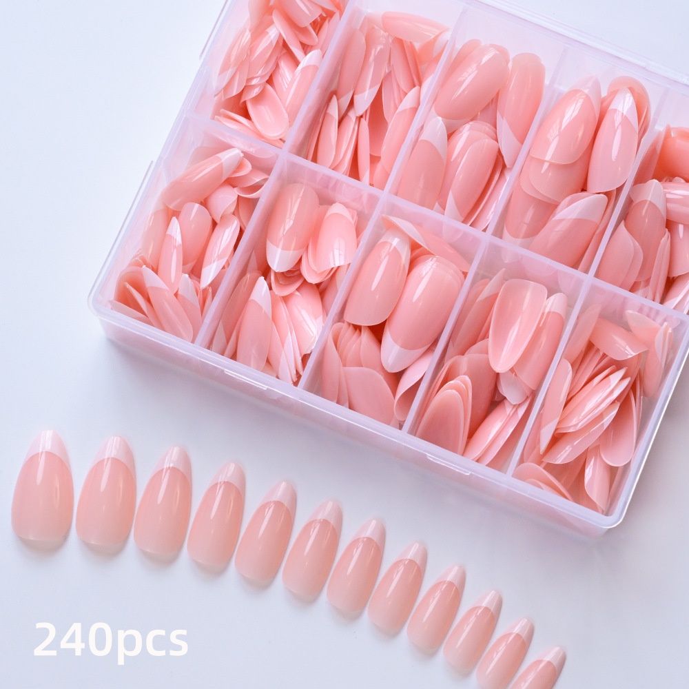 240pcs/box Nude Pink Almond French False Nails White Tip Design Short Wearing Fake Nails Women Nails Press On Nails Manicure E0188