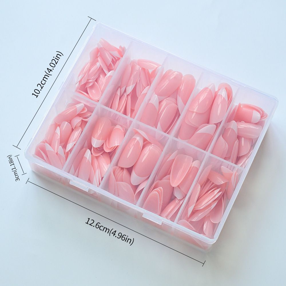 240pcs/box Nude Pink Almond French False Nails White Tip Design Short Wearing Fake Nails Women Nails Press On Nails Manicure E0188