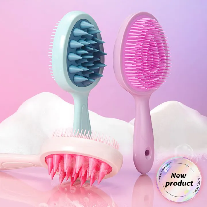 Silicone Shampoo Brush Head Scalp Massage Comb Double Side Use Hair Washing Comb Soft Body Bath Shower Brush Hairdressing Tool E0310