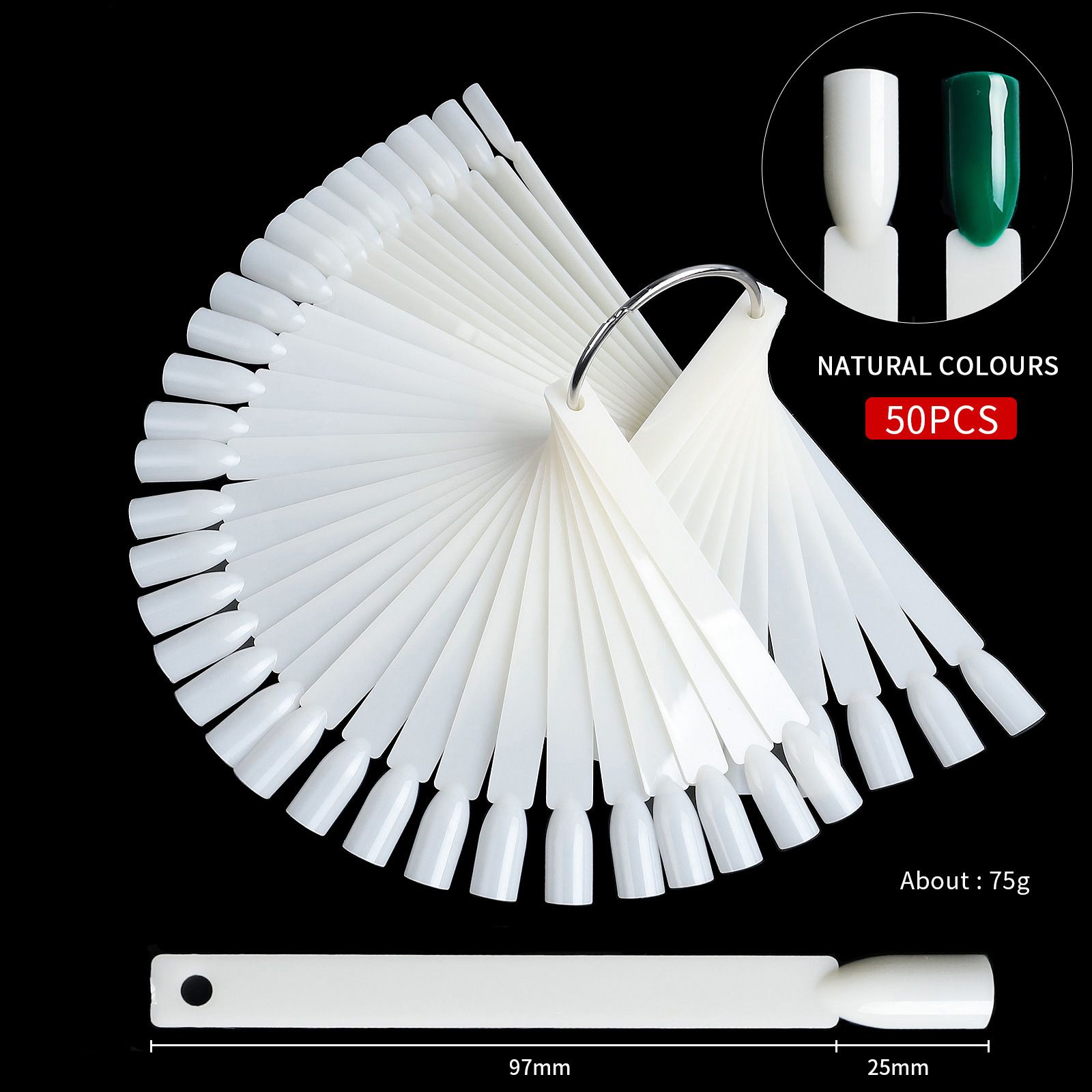 50PCS False Nails Tip Gel Nail Polish Color Chart Display Nature Clear Black Fan Shape Fake Nails Art Tool For Practice
