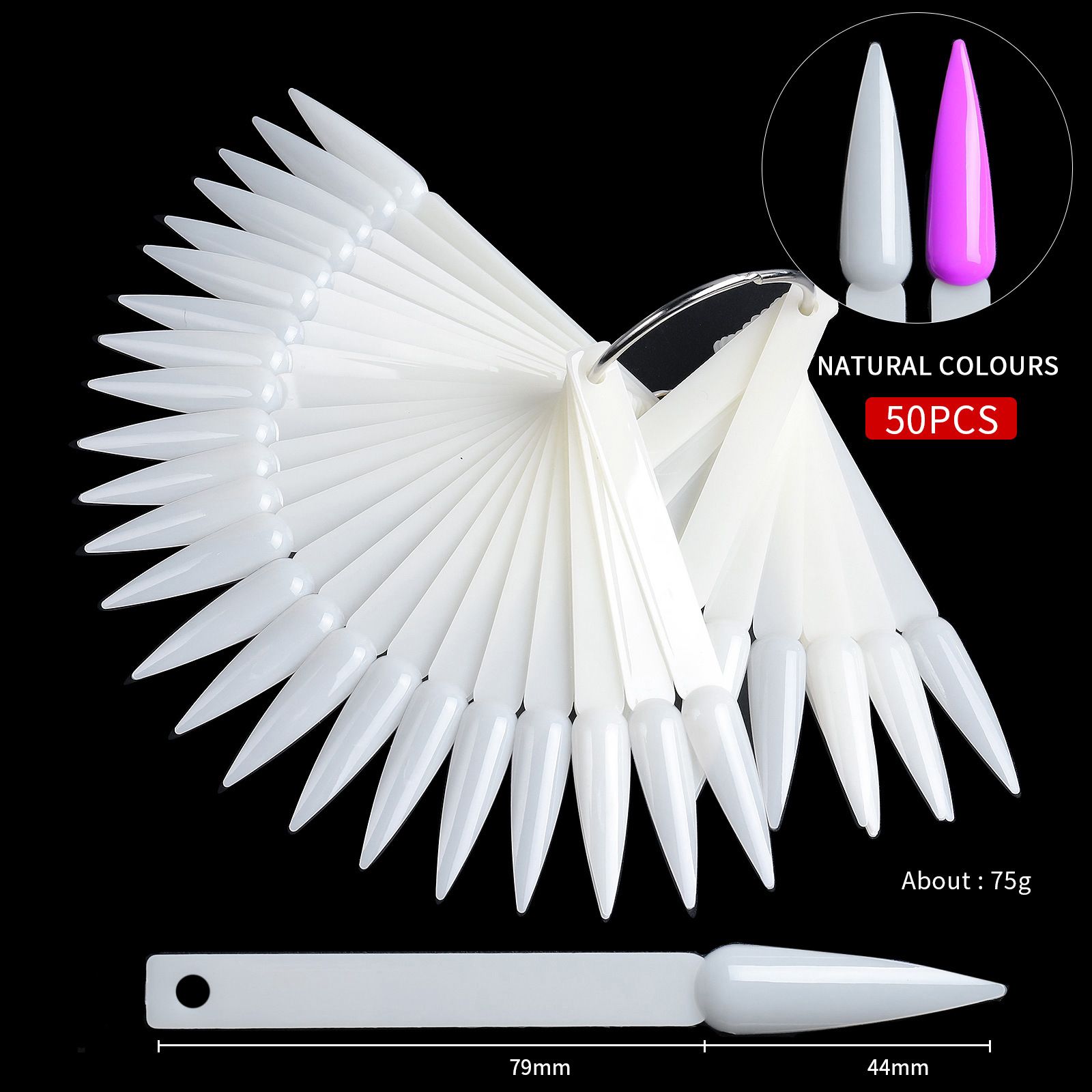 50PCS False Nails Tip Gel Nail Polish Color Chart Display Nature Clear Black Fan Shape Fake Nails Art Tool For Practice
