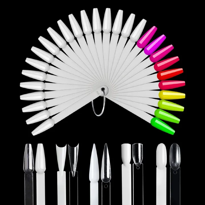 50PCS False Nails Tip Gel Nail Polish Color Chart Display Nature Clear Black Fan Shape Fake Nails Art Tool For Practice