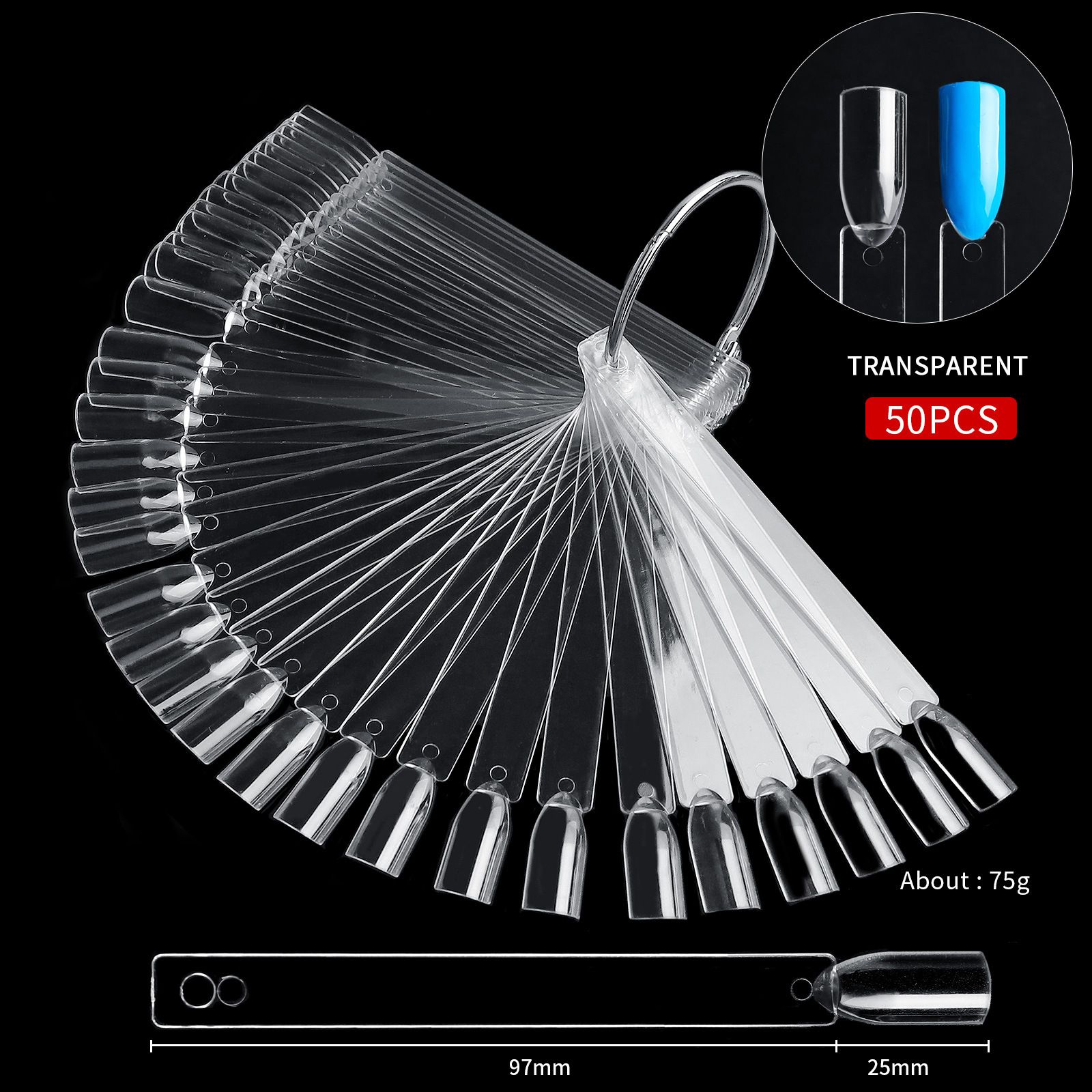 50PCS False Nails Tip Gel Nail Polish Color Chart Display Nature Clear Black Fan Shape Fake Nails Art Tool For Practice