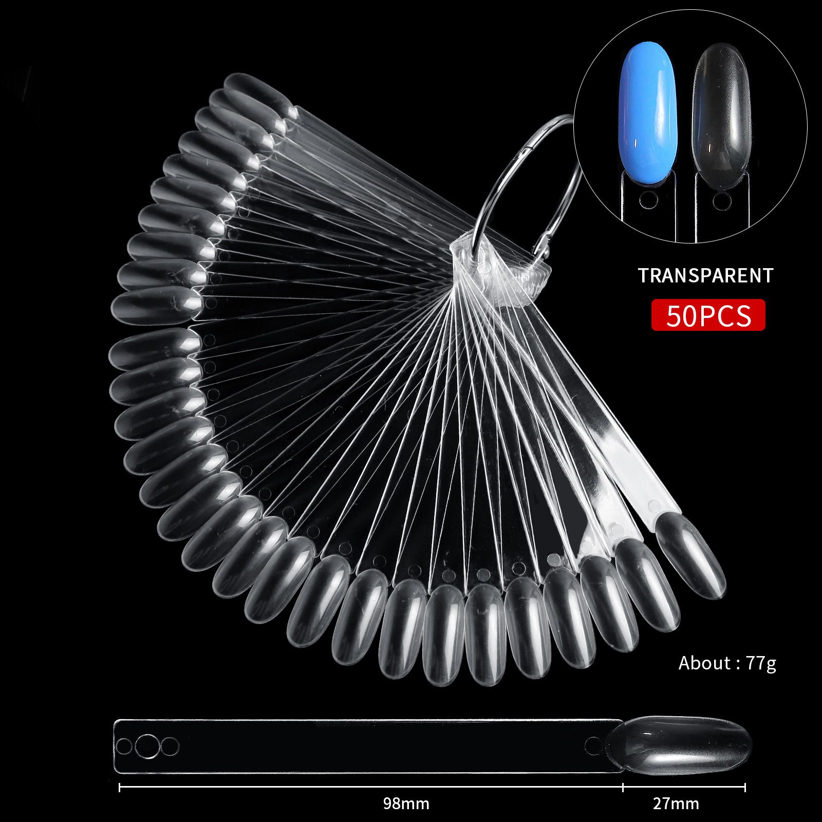 50PCS False Nails Tip Gel Nail Polish Color Chart Display Nature Clear Black Fan Shape Fake Nails Art Tool For Practice