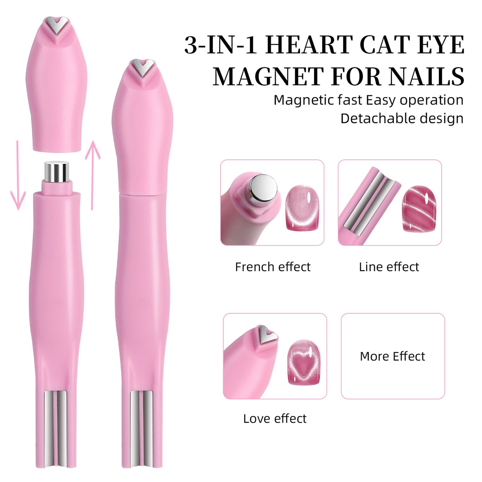 3 in 1 Cat Eye Effect Double 3D Love Heart Nail Magnet Line Moon Snake Pattern French Nail UV Attraction Magnetic Stick Manicure E0149
