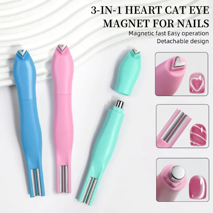 3 in 1 Cat Eye Effect Double 3D Love Heart Nail Magnet Line Moon Snake Pattern French Nail UV Attraction Magnetic Stick Manicure E0149