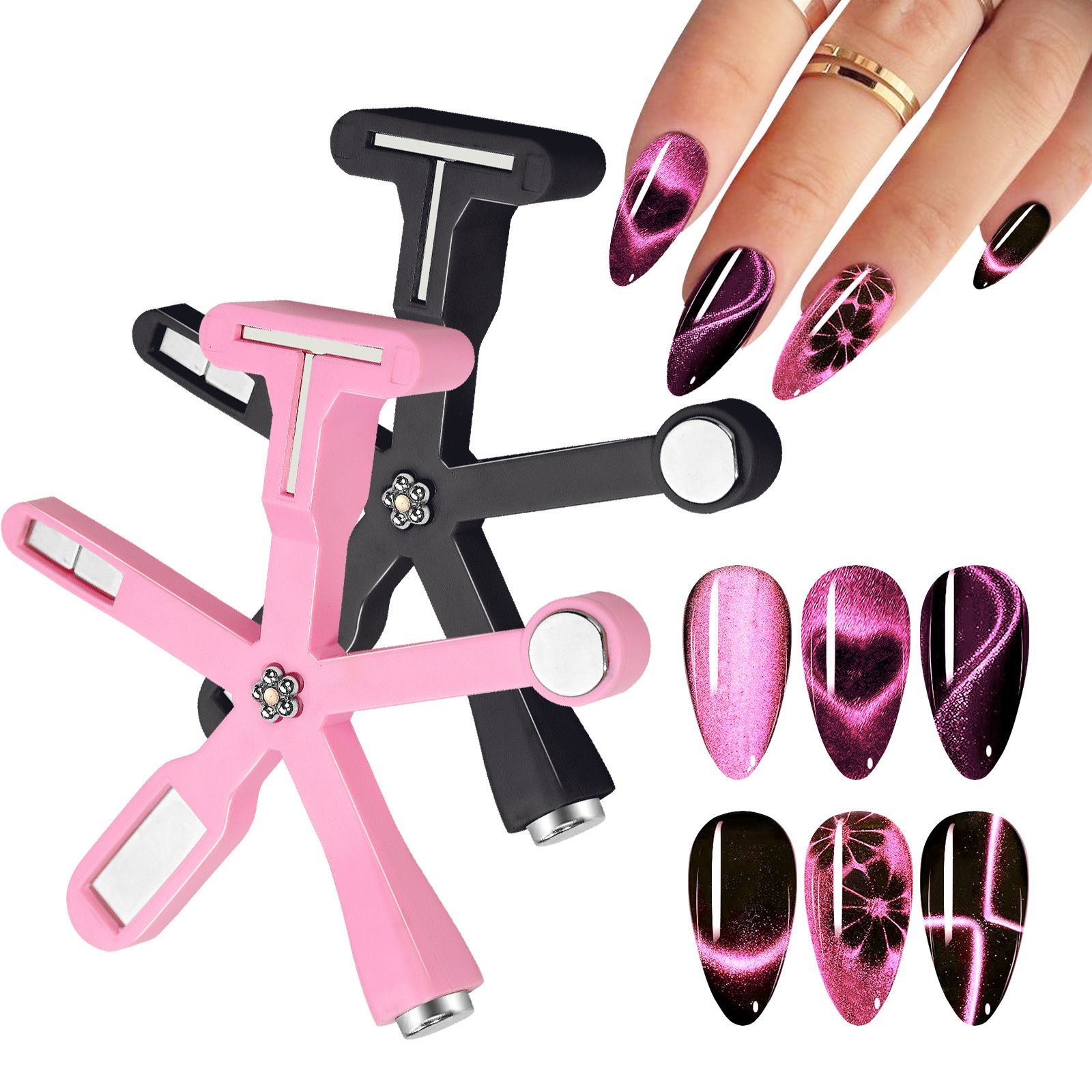 3 in 1 Cat Eye Effect Double 3D Love Heart Nail Magnet Line Moon Snake Pattern French Nail UV Attraction Magnetic Stick Manicure E0149