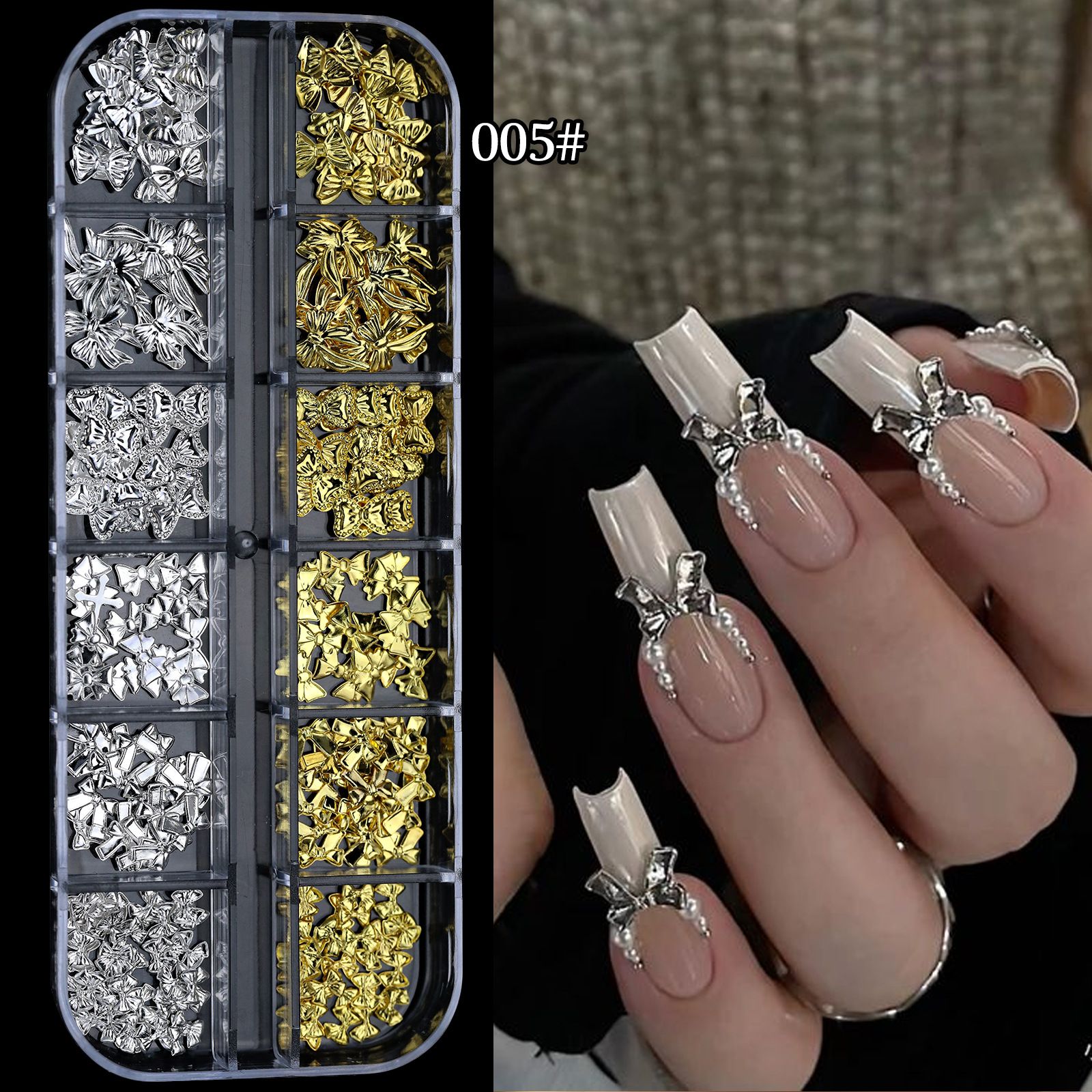 1Box Metal Star/Moon/Sun Nail Rhinestones 12 Grids Mixed Gold Silver Beads Rivets Alloy Nail Charms Decoration DIY Nail Jewelry E0151