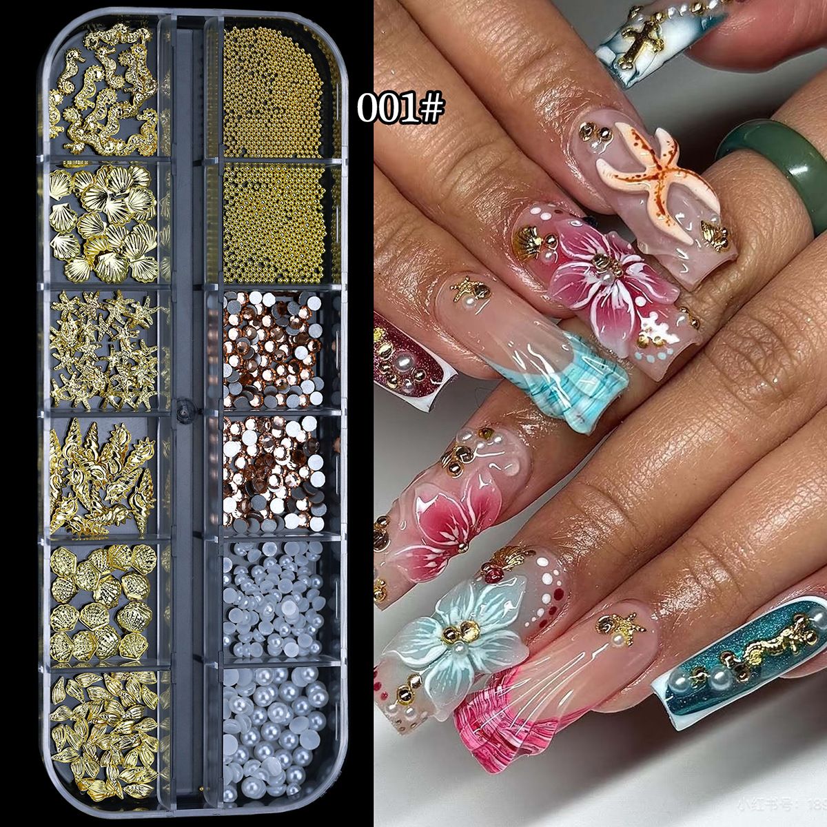 1Box Metal Star/Moon/Sun Nail Rhinestones 12 Grids Mixed Gold Silver Beads Rivets Alloy Nail Charms Decoration DIY Nail Jewelry E0151