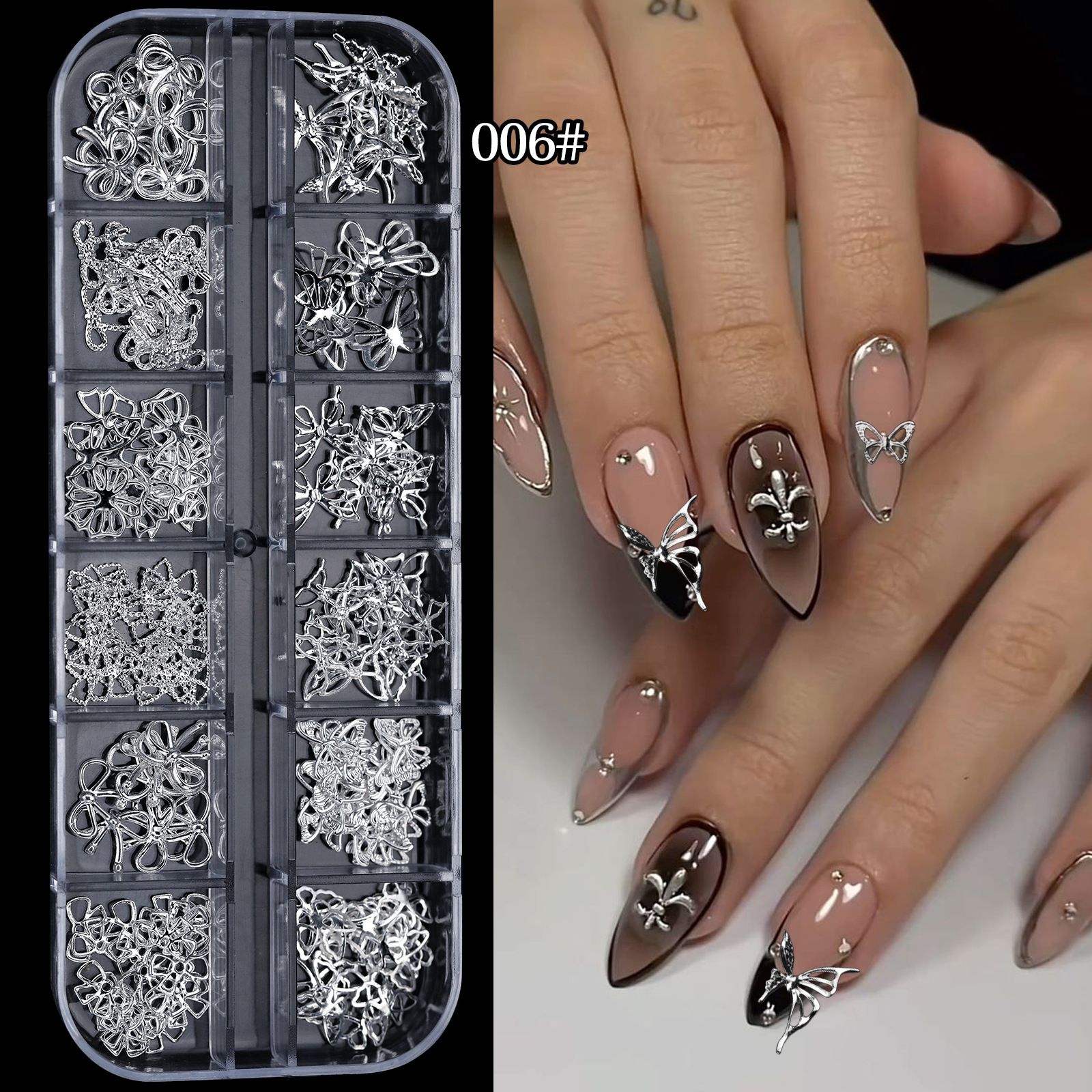 1Box Metal Star/Moon/Sun Nail Rhinestones 12 Grids Mixed Gold Silver Beads Rivets Alloy Nail Charms Decoration DIY Nail Jewelry E0151