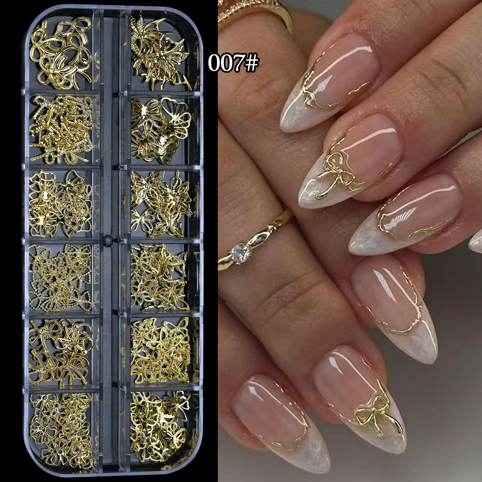 1Box Metal Star/Moon/Sun Nail Rhinestones 12 Grids Mixed Gold Silver Beads Rivets Alloy Nail Charms Decoration DIY Nail Jewelry E0151