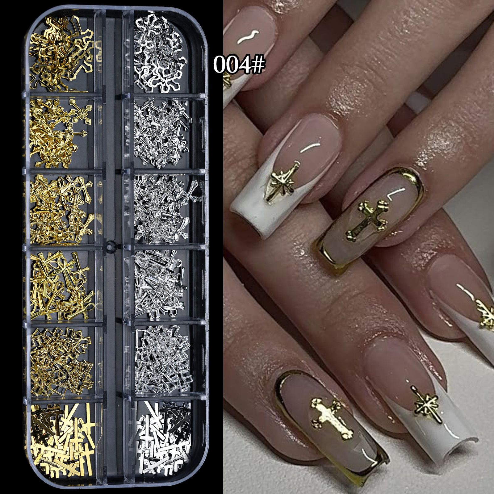 1Box Metal Star/Moon/Sun Nail Rhinestones 12 Grids Mixed Gold Silver Beads Rivets Alloy Nail Charms Decoration DIY Nail Jewelry E0151