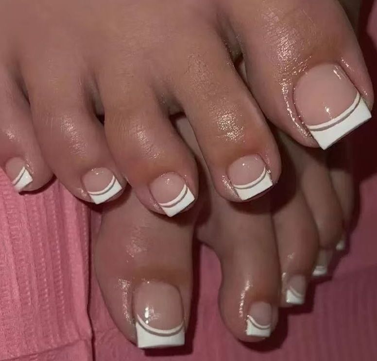24Pcs False Toes Nails French Square Nude Color Nature Fake Toe Nails Feet Nail Tips Artificial Press On Toenails for Women 2025 E0126