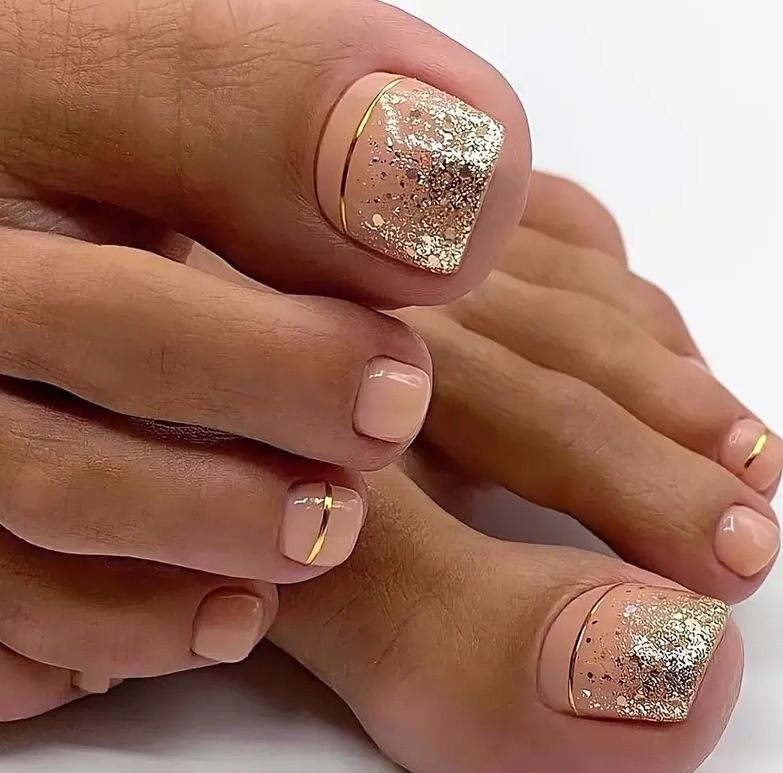 24Pcs False Toes Nails French Square Nude Color Nature Fake Toe Nails Feet Nail Tips Artificial Press On Toenails for Women 2025 E0126