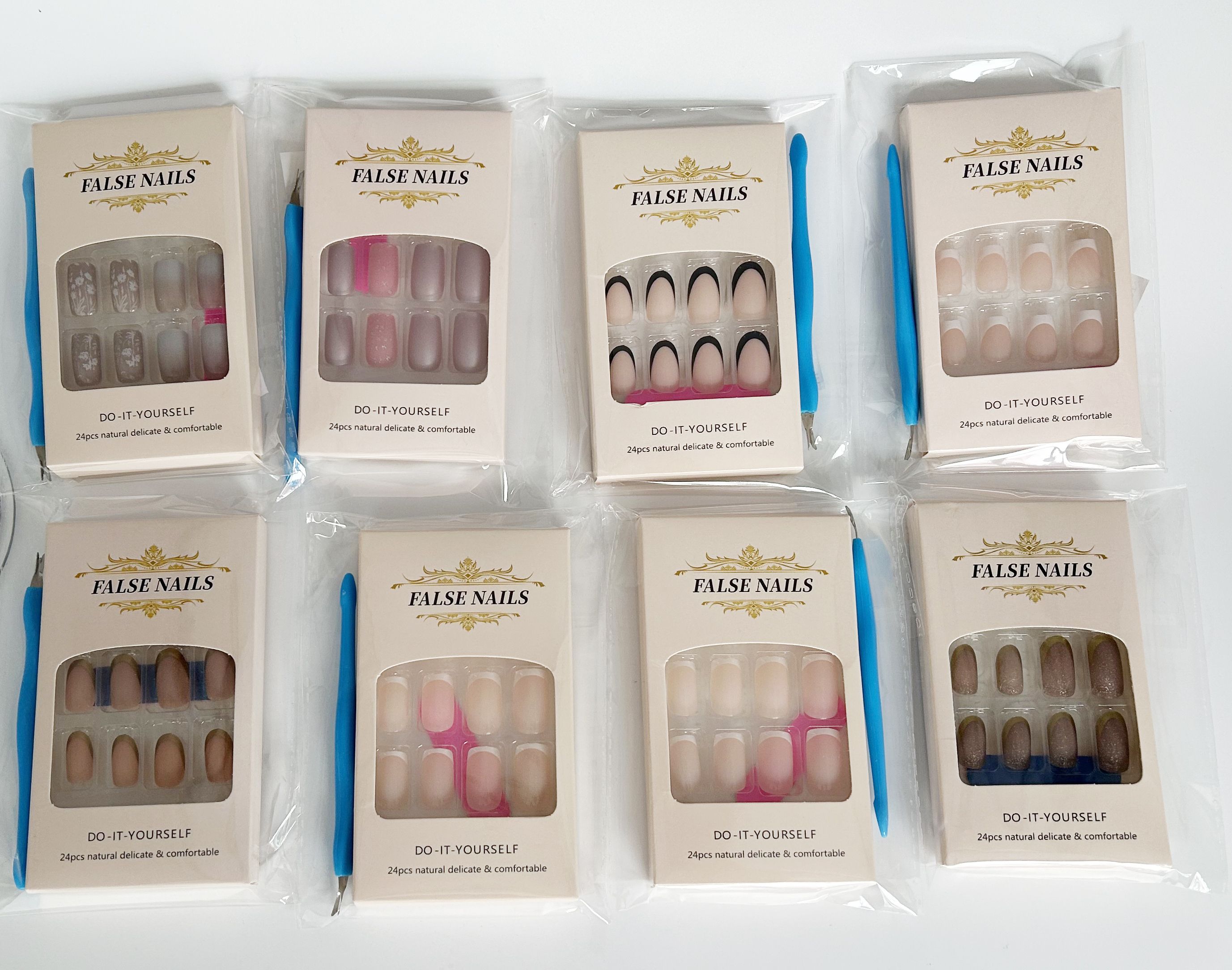 24Pcs/Set Short French Wearing Fake Nails Art Pink Gentle Girl Glitter Pearlized Press on Nail Tips Cute Natural Sweet Ins Style
