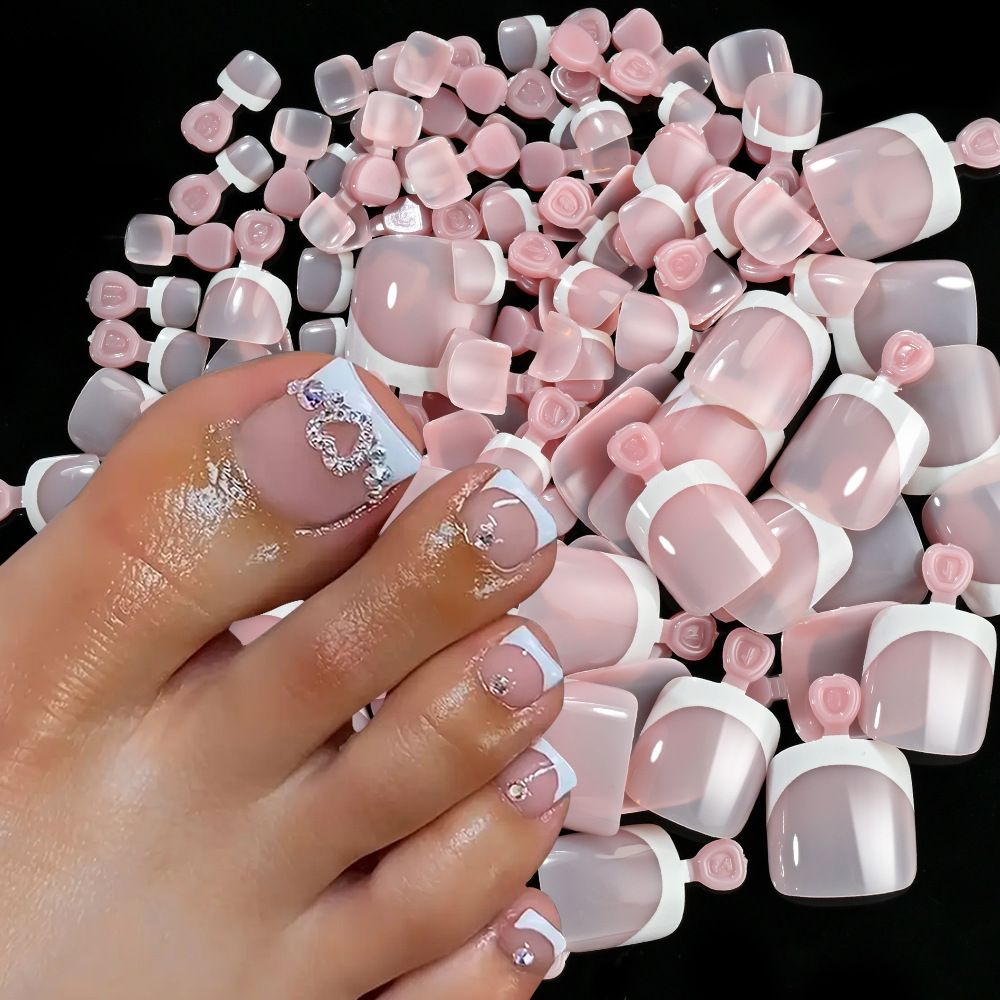 120Pcs French Short Square Artificial Press On Toenails Nude Pink Full Cover False Toe Nails Fake Toe Nail Extension For Women E0189