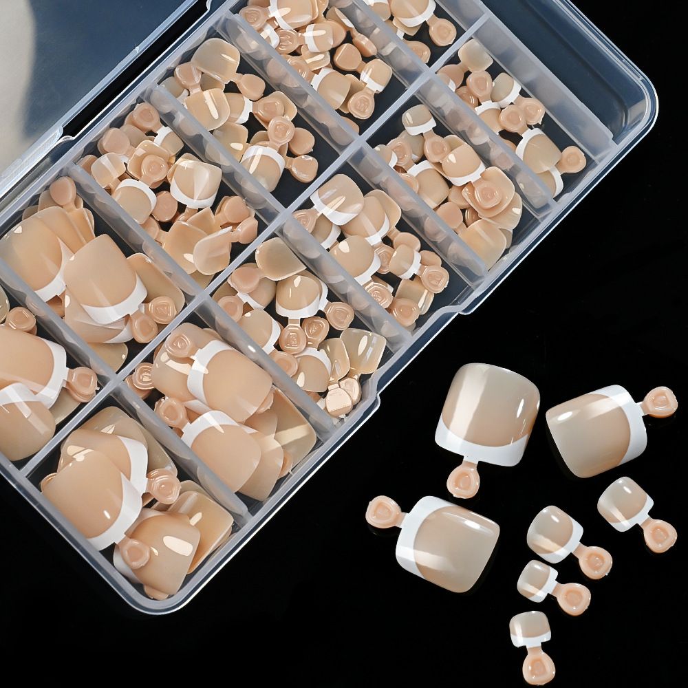 120Pcs French Short Square Artificial Press On Toenails Nude Pink Full Cover False Toe Nails Fake Toe Nail Extension For Women E0189