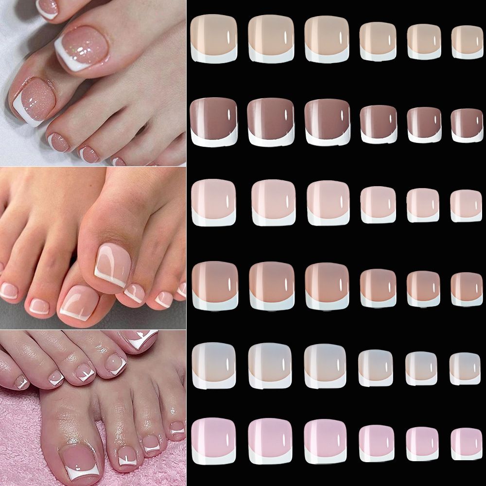 120Pcs French Short Square Artificial Press On Toenails Nude Pink Full Cover False Toe Nails Fake Toe Nail Extension For Women E0189