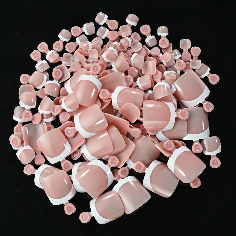 120Pcs French Short Square Artificial Press On Toenails Nude Pink Full Cover False Toe Nails Fake Toe Nail Extension For Women E0189