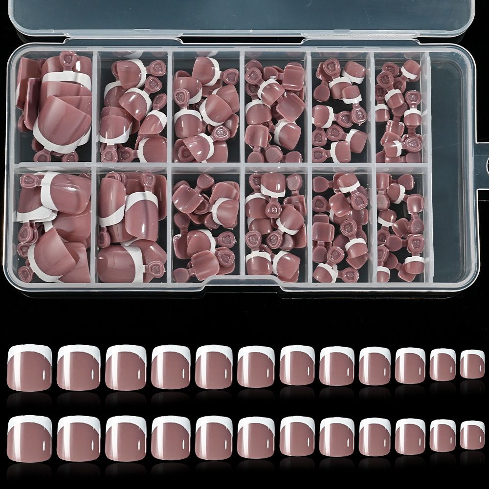 120Pcs French Short Square Artificial Press On Toenails Nude Pink Full Cover False Toe Nails Fake Toe Nail Extension For Women E0189