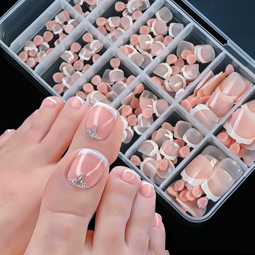 120Pcs French Short Square Artificial Press On Toenails Nude Pink Full Cover False Toe Nails Fake Toe Nail Extension For Women E0189