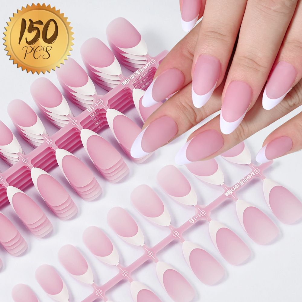 150/120Pcs Light Pink Press on Nails Short Medium Square Wearable Fake Nails Tips 10 sizes Full Cover False Nails Finger Decoration E0190
