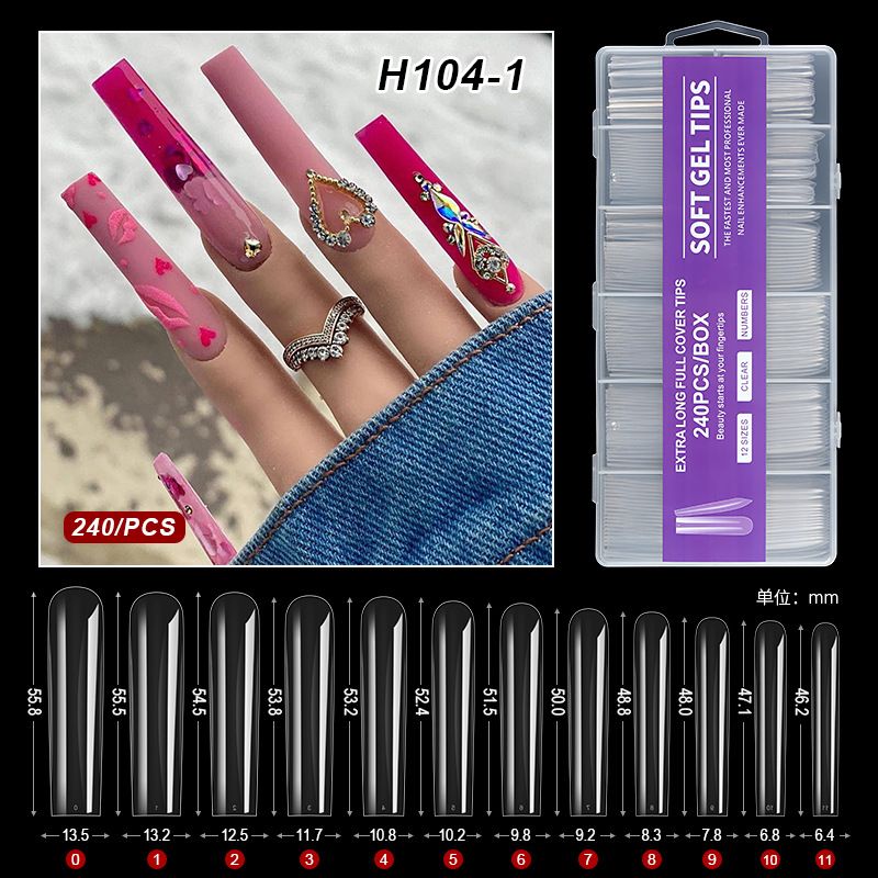 240pc/box False Nails Super Long Ballerina Nails Press On Nail Full Cover Matte Gel Tips Nail Art XXL American Capsule Fake Tips E0192