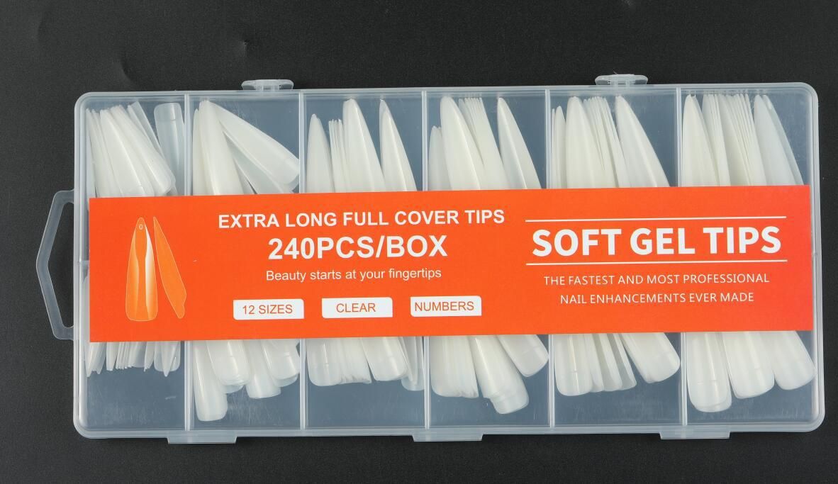 240pc/box False Nails Super Long Ballerina Nails Press On Nail Full Cover Matte Gel Tips Nail Art XXL American Capsule Fake Tips E0192