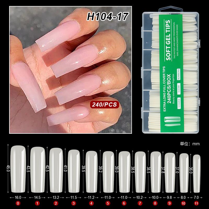 240pc/box False Nails Super Long Ballerina Nails Press On Nail Full Cover Matte Gel Tips Nail Art XXL American Capsule Fake Tips E0192