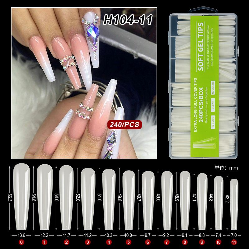 240pc/box False Nails Super Long Ballerina Nails Press On Nail Full Cover Matte Gel Tips Nail Art XXL American Capsule Fake Tips E0192