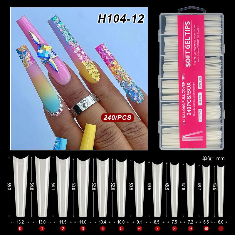240pc/box False Nails Super Long Ballerina Nails Press On Nail Full Cover Matte Gel Tips Nail Art XXL American Capsule Fake Tips E0192