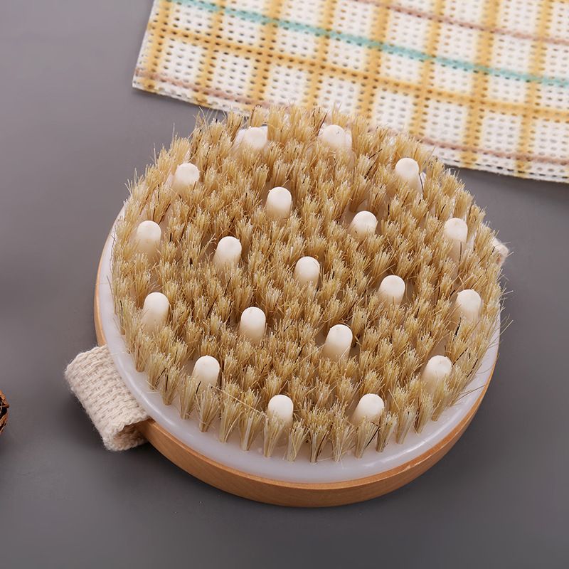 Natural Bristle Brush Soft Wet Dry Skin Body SPA Brush Bath Massager Home Dry Wet Back Shower Brushes Exfoliating Bathing Brush E0609