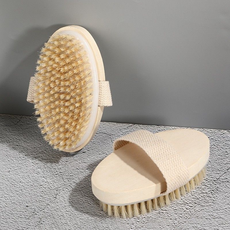Natural Bristle Brush Soft Wet Dry Skin Body SPA Brush Bath Massager Home Dry Wet Back Shower Brushes Exfoliating Bathing Brush E0609