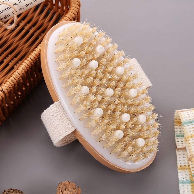 Natural Bristle Brush Soft Wet Dry Skin Body SPA Brush Bath Massager Home Dry Wet Back Shower Brushes Exfoliating Bathing Brush E0609