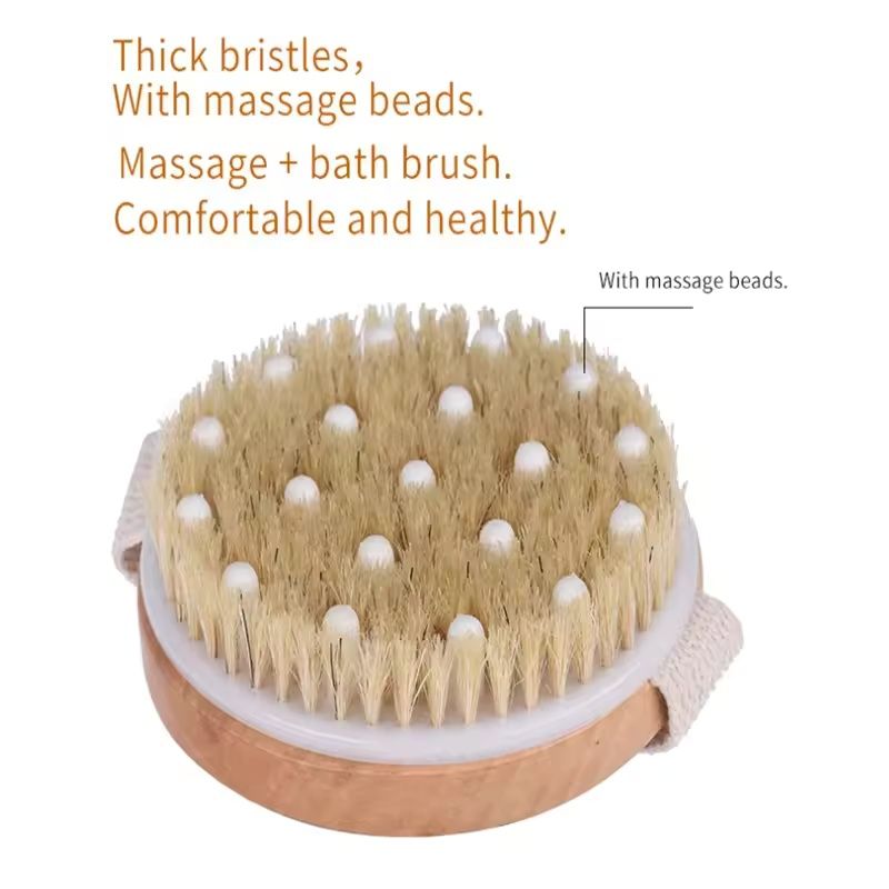 Natural Bristle Brush Soft Wet Dry Skin Body SPA Brush Bath Massager Home Dry Wet Back Shower Brushes Exfoliating Bathing Brush E0609