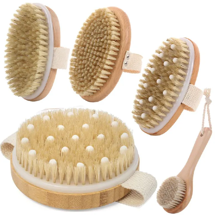 Natural Bristle Brush Soft Wet Dry Skin Body SPA Brush Bath Massager Home Dry Wet Back Shower Brushes Exfoliating Bathing Brush E0609