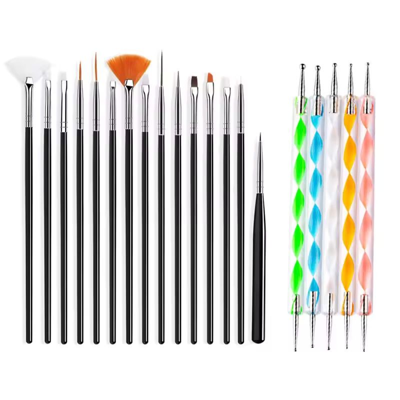 15/20Pcs Nails Art Brushes Set Manicure Liquid Powder Carving UV Nail Gel Polish Painting Pen Nail Acrylic Extension Builder Tool E0195