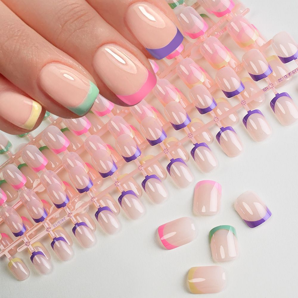 120Pcs Fake Toenails Nude Pink Short Square French Line False Toe Nails Detachable Press On Toenails Acrylic Soft ToeNails Tips