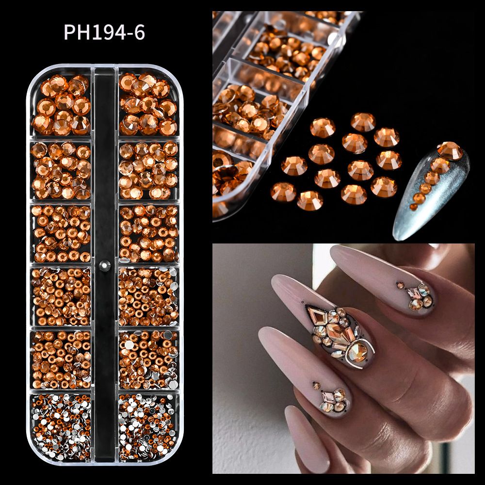 1Box(12Grids) 3D Colorful Round Nail Art Rhinestones Flatback Galss Diamond Gems Jewelry Nails Charms DIY Makeup Manicure Accessories