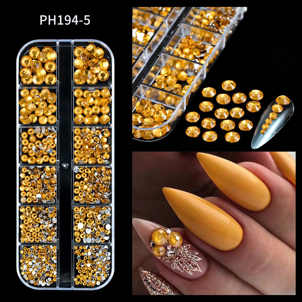 1Box(12Grids) 3D Colorful Round Nail Art Rhinestones Flatback Galss Diamond Gems Jewelry Nails Charms DIY Makeup Manicure Accessories