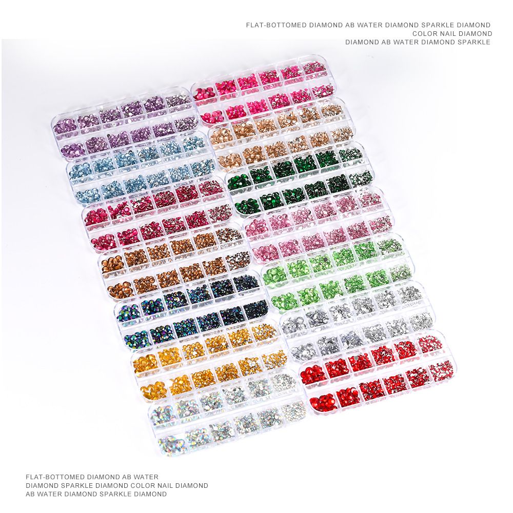 1Box(12Grids) 3D Colorful Round Nail Art Rhinestones Flatback Galss Diamond Gems Jewelry Nails Charms DIY Makeup Manicure Accessories