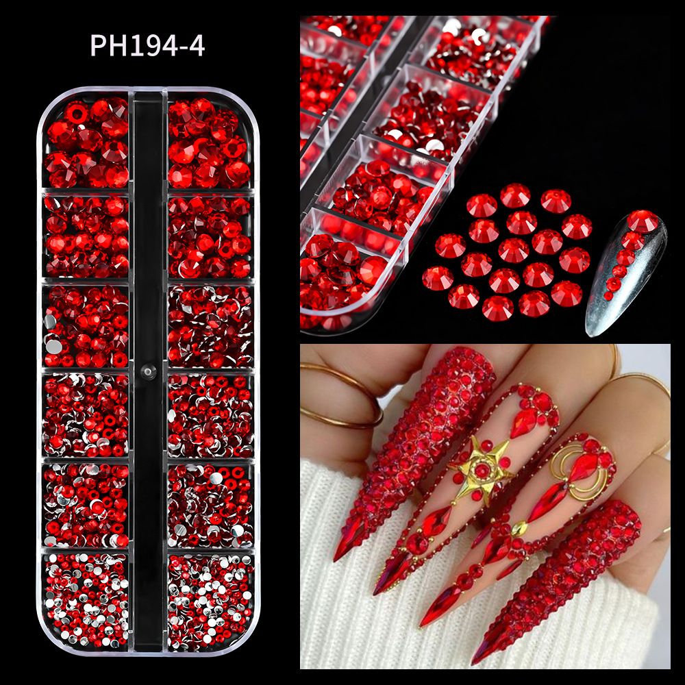 1Box(12Grids) 3D Colorful Round Nail Art Rhinestones Flatback Galss Diamond Gems Jewelry Nails Charms DIY Makeup Manicure Accessories