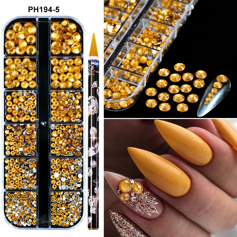 1Box(12Grids) 3D Colorful Round Nail Art Rhinestones Flatback Galss Diamond Gems Jewelry Nails Charms DIY Makeup Manicure Accessories