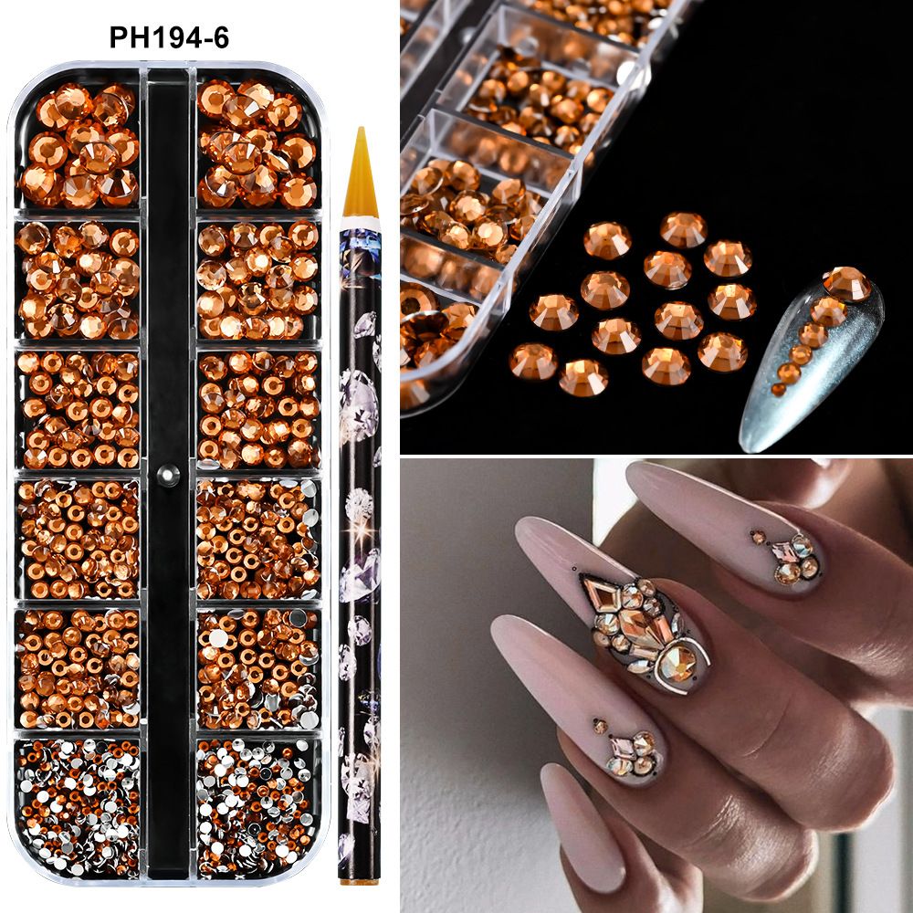 1Box(12Grids) 3D Colorful Round Nail Art Rhinestones Flatback Galss Diamond Gems Jewelry Nails Charms DIY Makeup Manicure Accessories